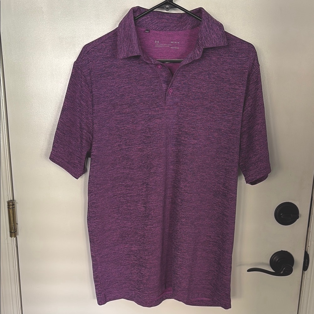 Purple Polo Shirt with Short Sleeves and Heathered Texture